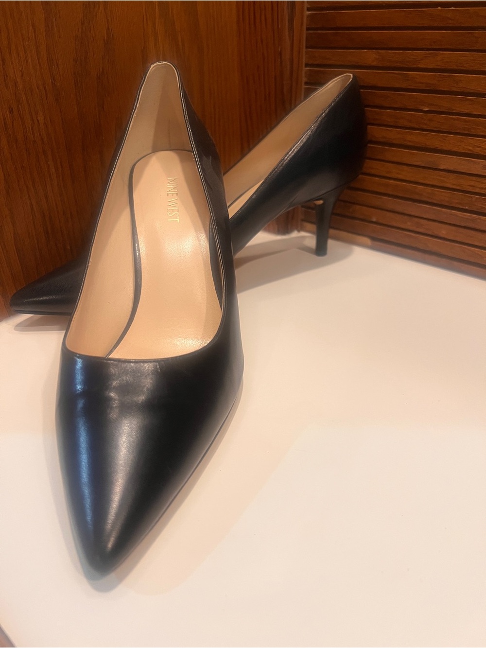 Nine West Black Pointed-Toe Mid Heel Pumps
